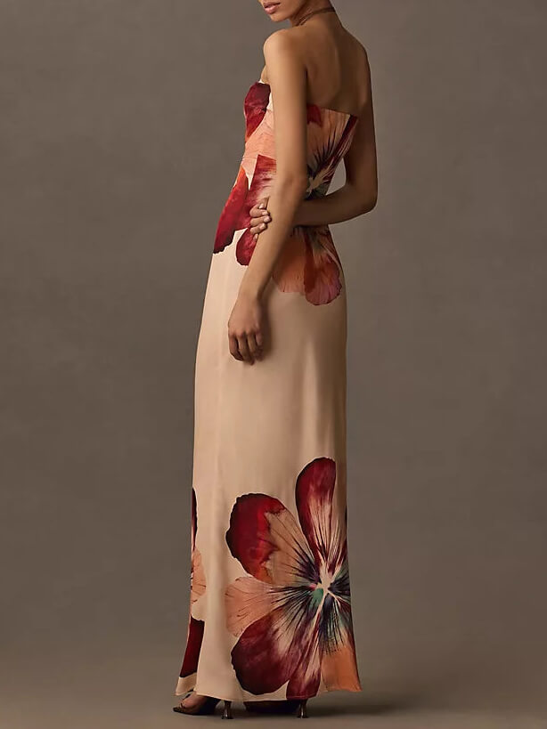 Fasjonabel trykt Sexy Tube Top Slim Fit Midi-kjole