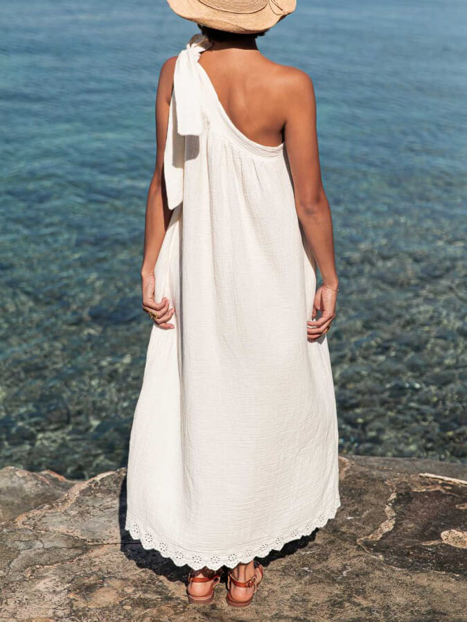 Ασύμμετρο Μίντι Φόρεμα Off-Shoulder Casual Resort