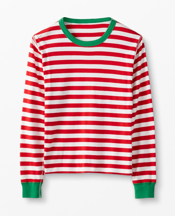 Red and White Striped Green Collar Family Matching Pajamas Set