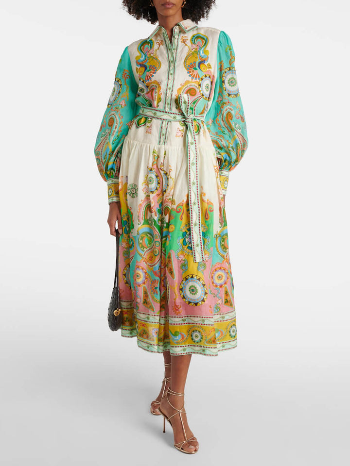 Μοναδικό Εκλεκτό Μόδα Φόρεμα Μίντι με ρουφηξιά μανίκια