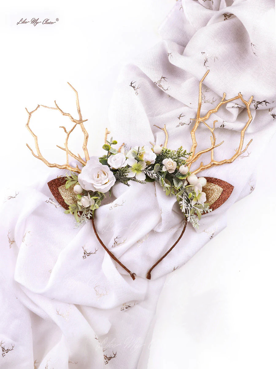 Weißes und salbeifarbenes Weihnachts-Rentier-Stirnband | LikeMyChoice®