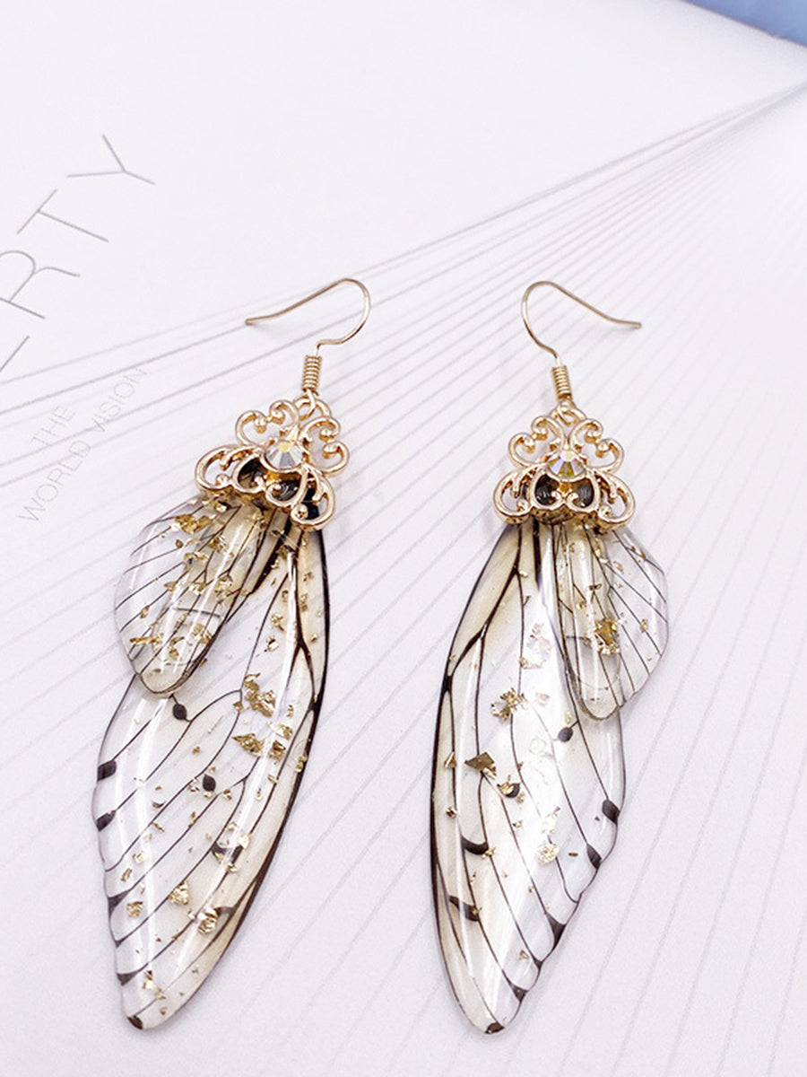 Butterfly Wing Grå Rhinestone Cicada Wing Crystal øredobber