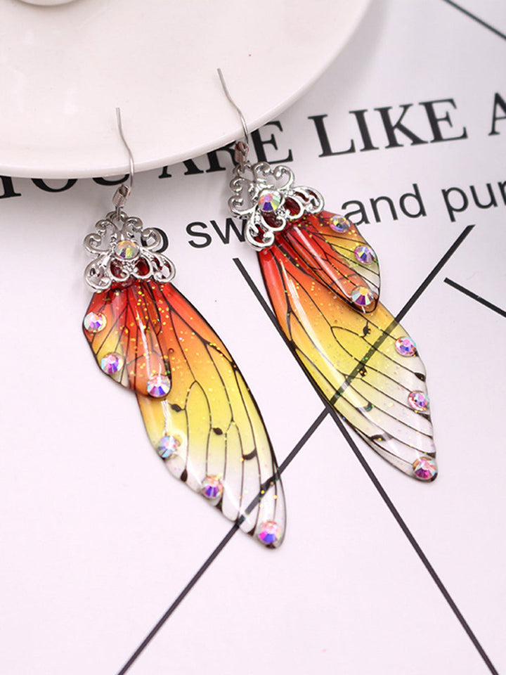 Butterfly Wing Gul Rhinestone Cicada Wing Crystal øredobber