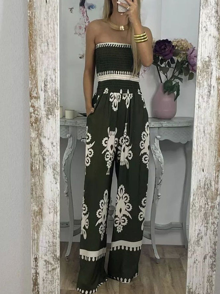 Sexy printed chest wrap jumpsuit feminine