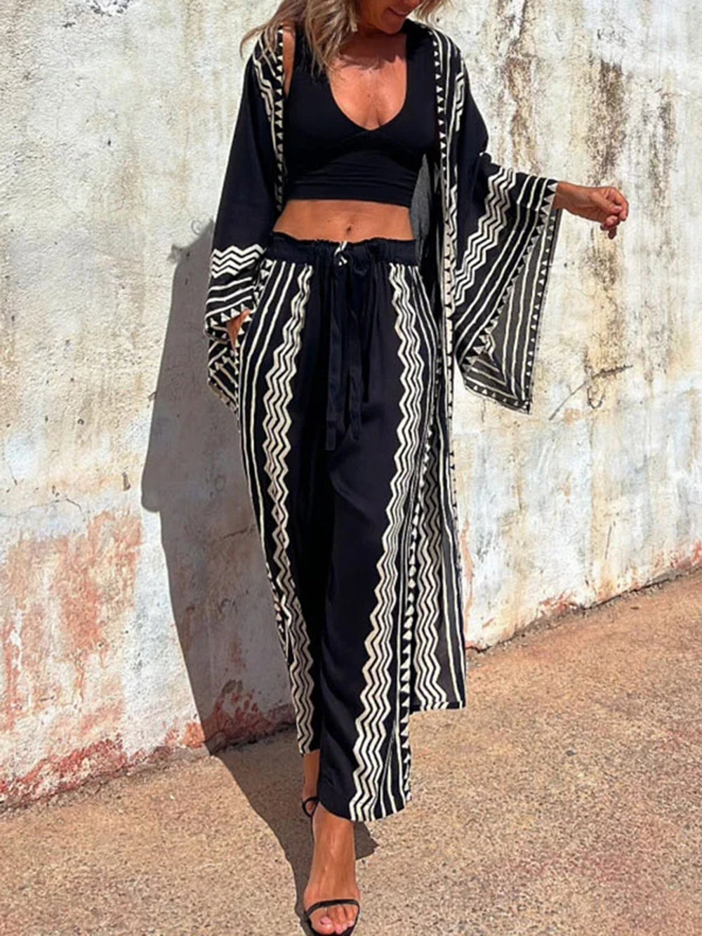 Boho Printed Harem Pants Mid-Rise Casual Byxor