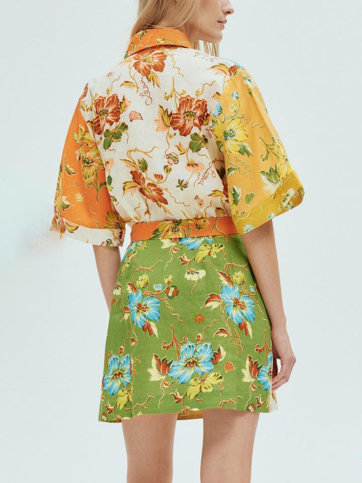 Unique contrasting floral print mini dress