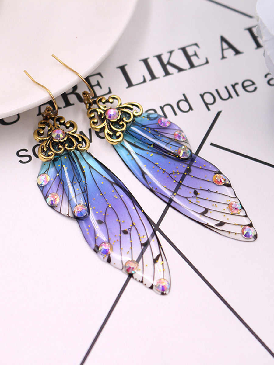 Butterfly Wing Blue Rhinestone Cicada Wing Crystal øreringe