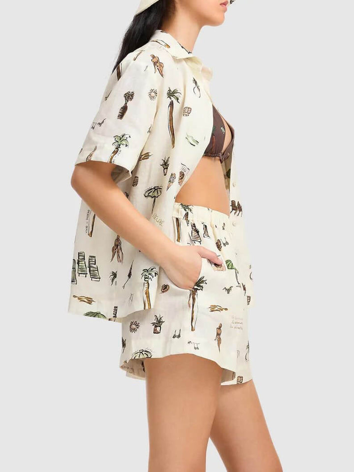 Conjunto de duas peças com shorts soltos casuais estampados