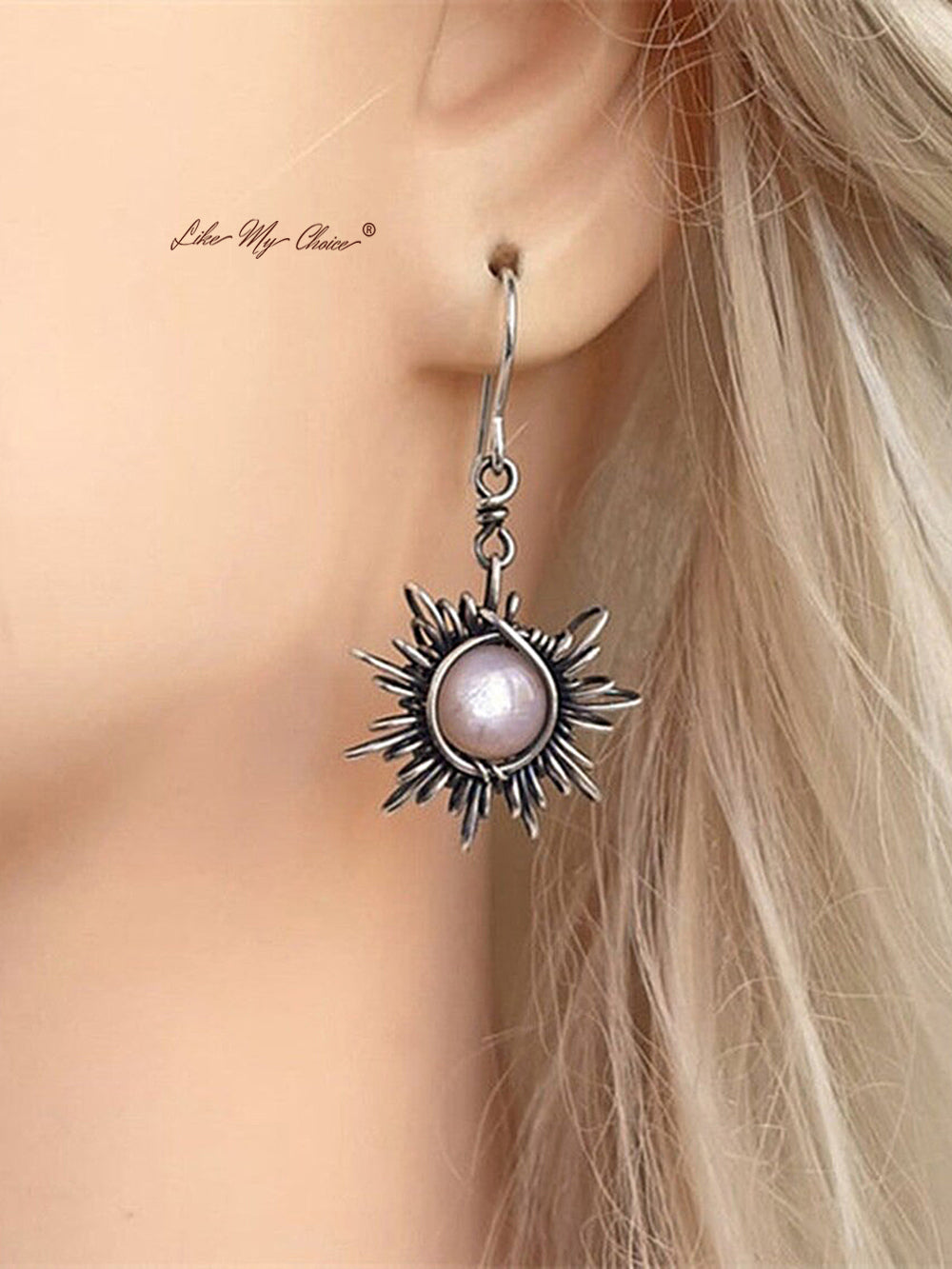 Boho Crystal Moonstone Örhängen Sun Moon Asymmetriska Drop Earrings