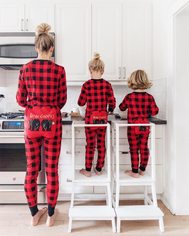 Σετ χριστουγεννιάτικων οικογενειακών ασορτί πιτζάμες με χαριτωμένο μοτίβο αρκούδας καρό Onesies