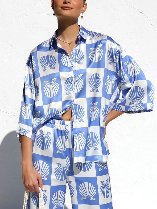 Speciel satin shell Print Button-Down skjorte