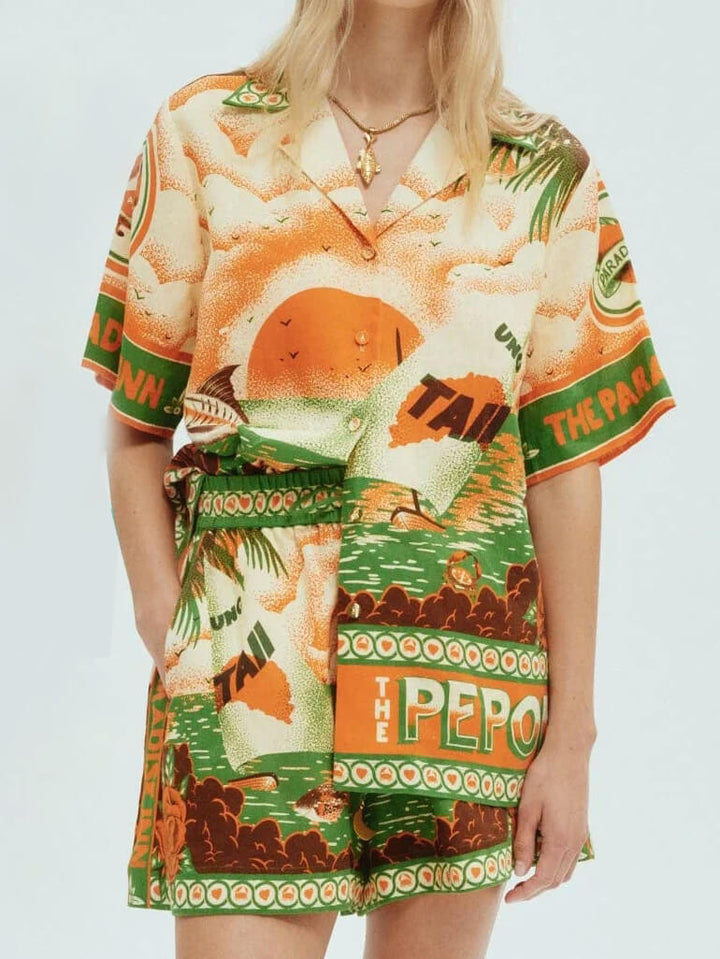 Unique Printed Sunny Afternoon Printed Shorts Two-Piece Set