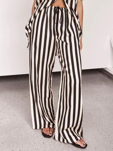 Resort Casual Striped Loose Wide Leg Pants